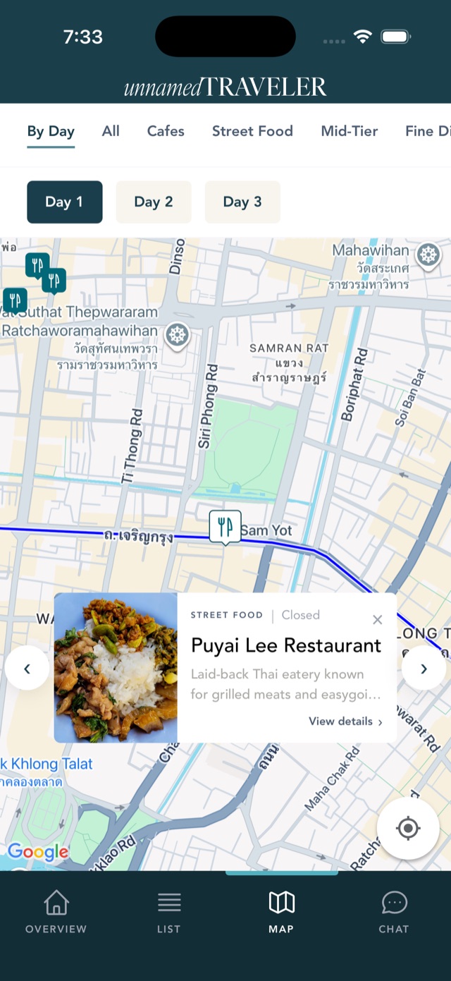 Bangkok interactive map screen in the app