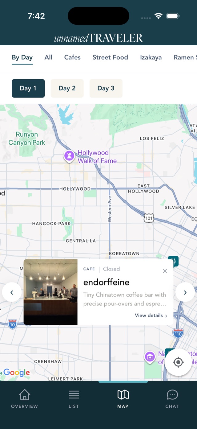 Los Angeles interactive map screen in the app